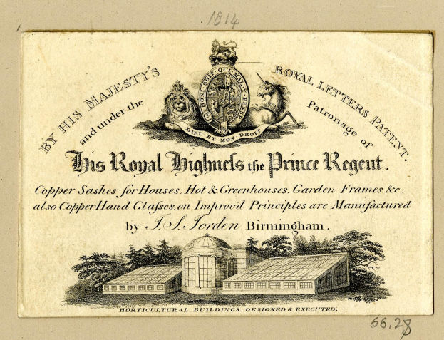 Business card for 'The Royal Highmills of the Prince Regent' featuring an image of a building with trees and a logo.