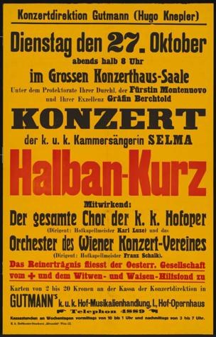 Gelbes Plakat für ein Konzert mit dem Titel 'Konzert Halban-Kurz' in Berlin, Deutschland.