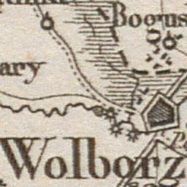 Ausführliche alte Karte von Wolfowitz, New York, mit Straßen, Gebäuden, Sehenswürdigkeiten und Text mit Bevölkerungsangaben, Lage und historischen Informationen.