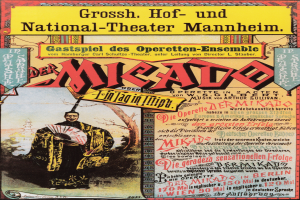 Eine Person in einem langen, dunklen Mantel und Hut steht in der Mitte eines hellgelben Filmplakats für das Nationaltheater Mannheim, umgeben von fetter, schwarzer Schrift, mit einem entschlossenen Gesichtsausdruck.