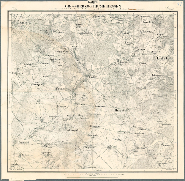 Alte Karte von Hessen, Deutschland, in einem Foto Rahmen mit Text oben und unten.