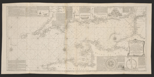 Ein Blatt mit einer Karte der Britischen Jungferninseln in der Mitte, umgeben von Bildern und Texten, vor einem dunklen Hintergrund.