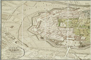 Ein detailliertes altes Stadtplan von Wien, Deutschland, der Straßen, Gebäude, Sehenswürdigkeiten und begleitenden Text mit Informationen über die Bevölkerung, Sehenswürdigkeiten und Straßen der Stadt zeigt.