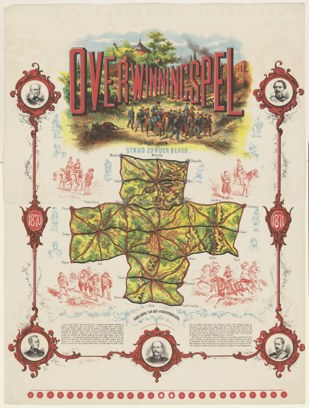 Eine bunte und detaillierte Karte von Overwiningspel, Deutschland, mit lächelnden Menschen, Bäumen und beschrifteten Sehenswürdigkeiten, in fetter Schrift.