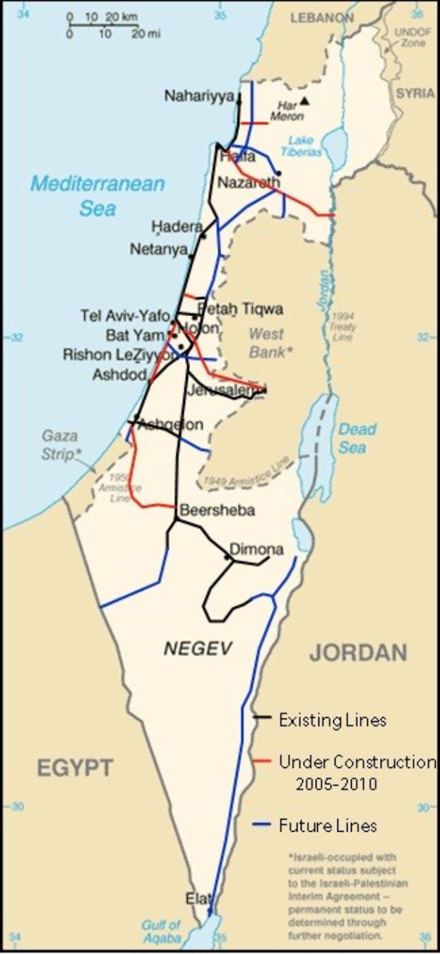 Detailierte Karte von Israel und Palästina mit Text und Linien, die das Ausmaß des Konflikts anzeigen, und Städten, Flüssen und geografischen Merkmalen.