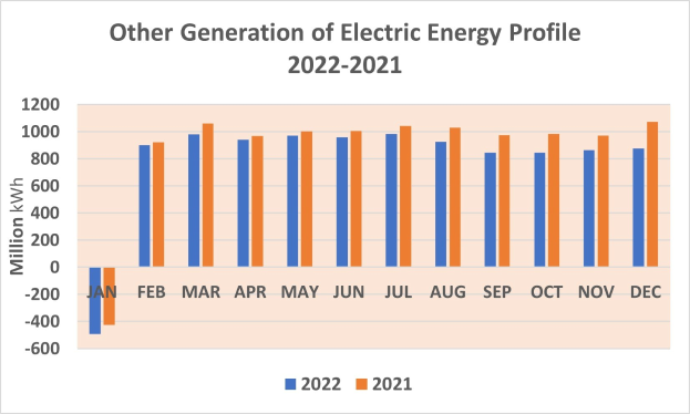 Liniengraphik zur jährlichen Erzeugung von elektrischer Energie aus anderen Quellen von 2021 bis 2022 mit begleitendem Erläuterungstext.