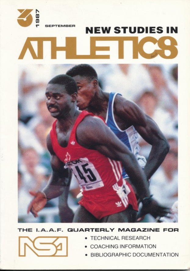 Titelbild eines Buches mit dem Titel "Neue Studien über Leichtathletik September 1987" mit zwei Personen auf dem Cover.