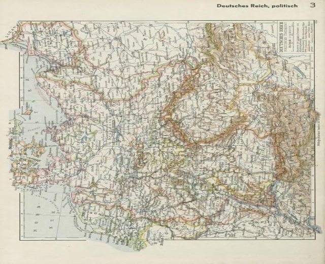 Alte Karte aus dem 19. Jahrhundert von Deutschland, die politische Grenzen zeigt, auf Papier gedruckt mit Text oben und unten.