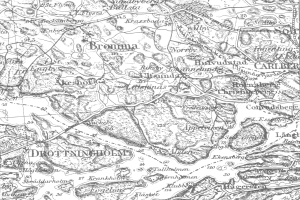 Eine Schwarz-Wei├č-Topografische Karte von Dottinholm, Schweden, mit Textbeschriftungen.