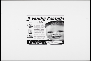 Ein Schwarz-Weiß-Foto eines strahlenden Babys, umgeben von Text und anderen Gegenständen.