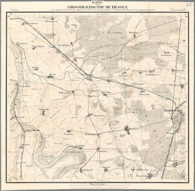 Alte Karte von Hessen, Deutschland, gerahmt in einem Foto Rahmen mit Text oben und unten.