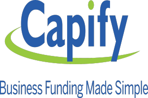 Der Text "capify business funding made simple" in fetter schwarzer Schrift, zentriert auf einem weißen Hintergrund mit einem schmalen schwarzen Rand.